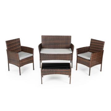 Meble ogrodowe zestaw stół 2x fotel ławka brąz