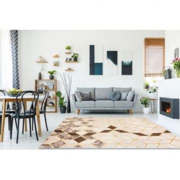 Dywan beżowy MENFIS nowoczesny B400 Kostka, geometryczny