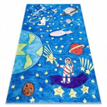 Dywan do prania BAMBO 2265 Kosmos, rakieta dla dzieci, antypoślizgowy - niebieski