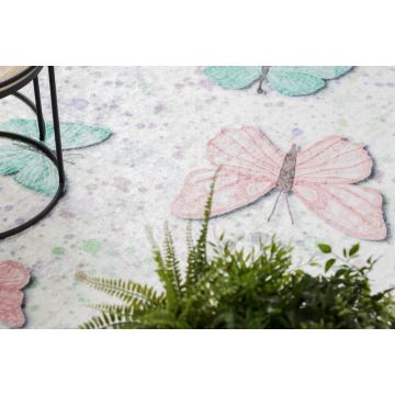 Dywan do prania BAMBINO 1610 Motyle, dla dzieci, antypoślizgowy - krem