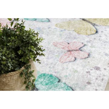 Dywan do prania BAMBINO 1610 Motyle, dla dzieci, antypoślizgowy - krem