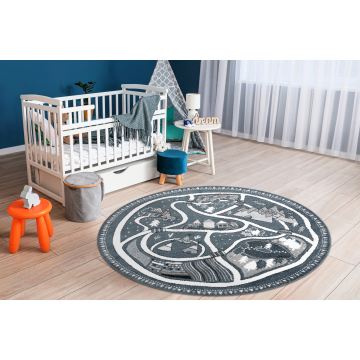 Dywan dziecięcy FUN Land dla dzieci, wioska, uliczki, koło - niebieski