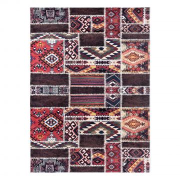 Dywan do prania ANDRE 2305 Orientalny patchwork, antypoślizgowy - bordo / brązowy