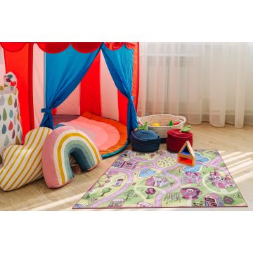 DYWAN REBEL ROADS Sweet town 26 Słodycze, dla dzieci antypoślizgowy - różowy / zielony