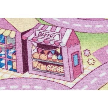 DYWAN REBEL ROADS Sweet town 26 Słodycze, dla dzieci antypoślizgowy - różowy / zielony