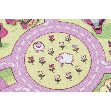 DYWAN REBEL ROADS Sweet town 26 Słodycze, dla dzieci antypoślizgowy - różowy / zielony