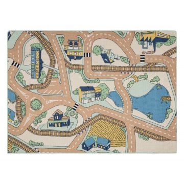 DYWAN REBEL ROADS Playtime 32 Miasteczko, dla dzieci antypoślizgowy - beż / zielony