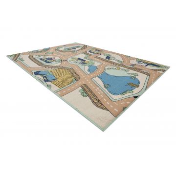 DYWAN REBEL ROADS Playtime 32 Miasteczko, dla dzieci antypoślizgowy - beż / zielony