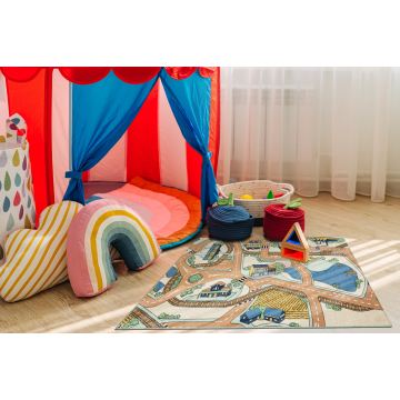 DYWAN REBEL ROADS Playtime 32 Miasteczko, dla dzieci antypoślizgowy - beż / zielony