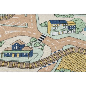 DYWAN REBEL ROADS Playtime 32 Miasteczko, dla dzieci antypoślizgowy - beż / zielony