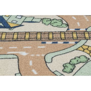 DYWAN REBEL ROADS Playtime 32 Miasteczko, dla dzieci antypoślizgowy - beż / zielony