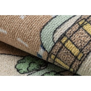 DYWAN REBEL ROADS Playtime 32 Miasteczko, dla dzieci antypoślizgowy - beż / zielony