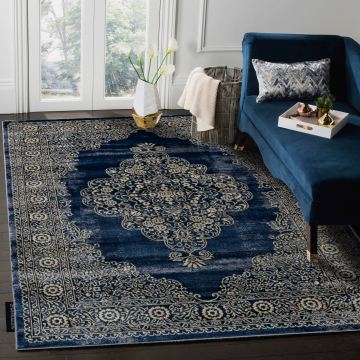 Dywan DE LUXE nowoczesny 474 Ornament - Strukturalny granatowy / złoty