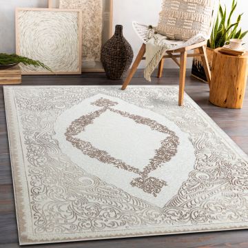 Dywan CORE 8111 Ornament Vintage - Strukturalny, dwa poziomy runa, beż