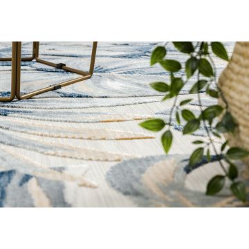 Dywan Strukturalny BOTANIC 65265 Liście Monstera płasko tkany, na balkon, taras - ecru