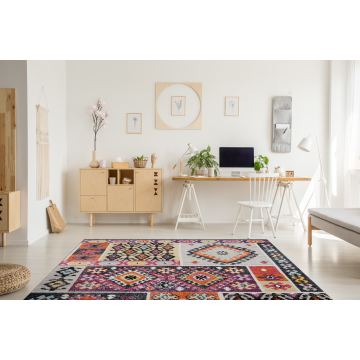 Dywan nowoczesny MUNDO D7682 romby, etniczny outdoor różowy / beż