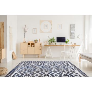 Dywan nowoczesny MUNDO E0561 romby, zygzak 3D outdoor niebieski / beż