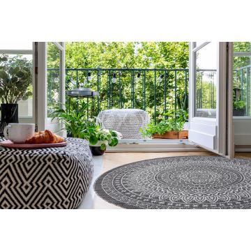 Dywan SZNURKOWY SIZAL LOFT 21207 Rozeta koło BOHO kość słoniowa/srebrny/szary