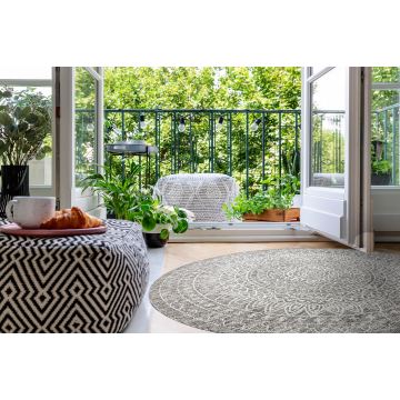 Dywan SZNURKOWY SIZAL LOFT 21207 Rozeta koło BOHO kość słoniowa/srebrny/taupe