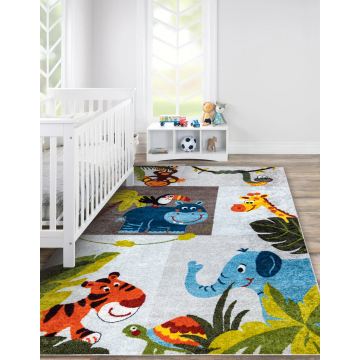 Dywan do prania JUNIOR 51858.802 Zwierzęta, Afryka dla dzieci, antypoślizgowy - szary