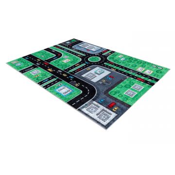 Dywan do prania JUNIOR 52052.802 Miasto, uliczki dla dzieci, antypoślizgowy - zielony / czarny
