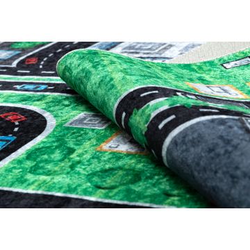 Dywan do prania JUNIOR 52052.802 Miasto, uliczki dla dzieci, antypoślizgowy - zielony / czarny