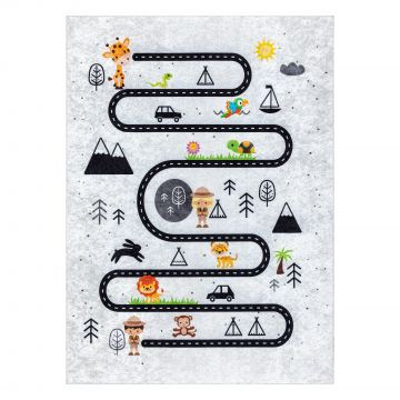 Dywan do prania JUNIOR 51490.802 Zwierzęta, uliczki dla dzieci, antypoślizgowy - szary