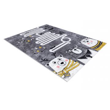 Dywan do prania JUNIOR 52107.801 Niedźwiedzie, zwierzęta, uliczki dla dzieci, antypoślizgowy - szary