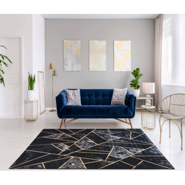 Dywan antypoślizgowy BLACK and GOLD N 16- geometria czarno-złoty