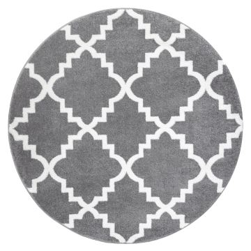 Dywan SKETCH koło - F343 szaro/biała koniczyna marokańska trellis