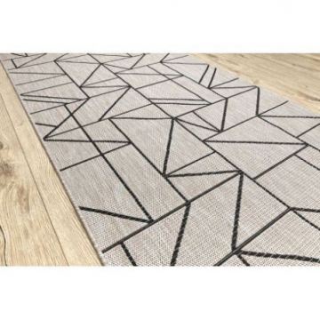 CHODNIK SIZAL FLOORLUX wzór 20605 TRÓJKĄTY, GEOMETRYCZNY srebrny  / czarny