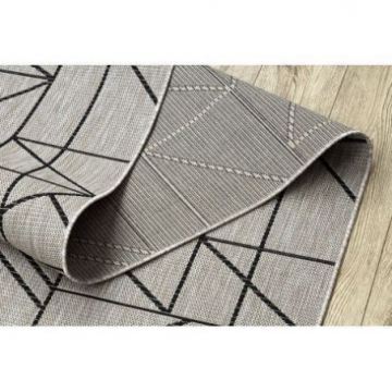 CHODNIK SIZAL FLOORLUX wzór 20605 TRÓJKĄTY, GEOMETRYCZNY srebrny  / czarny