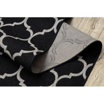 CHODNIK sznurkowy SIZAL FLOORLUX wzór 20608, koniczyna marokańska, trellis czarny / srebrny