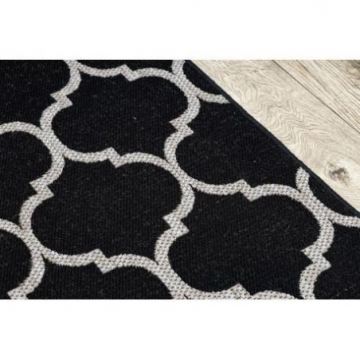 CHODNIK sznurkowy SIZAL FLOORLUX wzór 20608, koniczyna marokańska, trellis czarny / srebrny