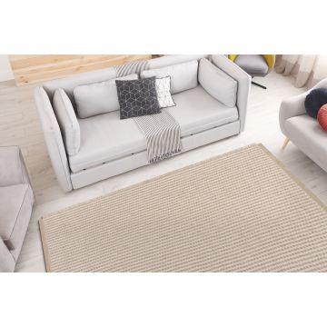 Dywan JUTE 3650 krem / beż linie - jutowy, płaskotkany, frędzle