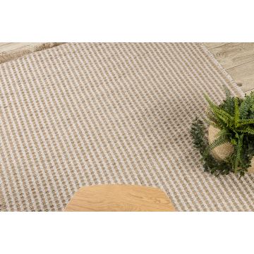 Dywan JUTE 3650 krem / beż linie - jutowy, płaskotkany, frędzle