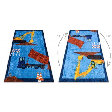 Dywan do prania JUNIOR 51827.803 Ciężarówka, koparka dla dzieci, antypoślizgowy - niebieski