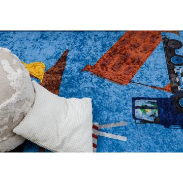 Dywan do prania JUNIOR 51827.803 Ciężarówka, koparka dla dzieci, antypoślizgowy - niebieski