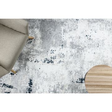 Dywan DUKE 51378 krem / niebieski - Beton, kamień strukturalny, bardzo miękki, frędzle