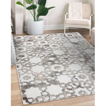 Dywan Strukturalny SOLE D3882 Ornament - płasko tkany beż / szary