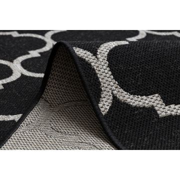 CHODNIK sznurkowy SIZAL FLOORLUX wzór 20608, koniczyna marokańska, trellis czarny / srebrny