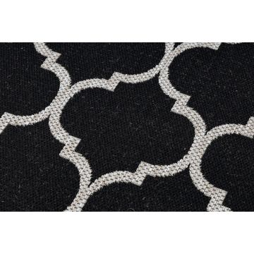 CHODNIK sznurkowy SIZAL FLOORLUX wzór 20608, koniczyna marokańska, trellis czarny / srebrny