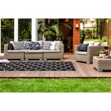 CHODNIK sznurkowy SIZAL FLOORLUX wzór 20608, koniczyna marokańska, trellis czarny / srebrny