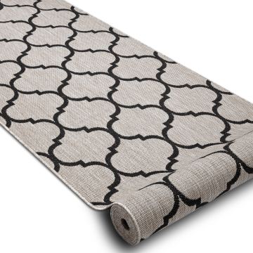CHODNIK sznurkowy SIZAL FLOORLUX wzór 20608, koniczyna marokańska, trellis srebrny  / czarny