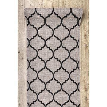 CHODNIK sznurkowy SIZAL FLOORLUX wzór 20608, koniczyna marokańska, trellis srebrny  / czarny