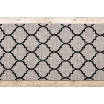 CHODNIK sznurkowy SIZAL FLOORLUX wzór 20608, koniczyna marokańska, trellis srebrny  / czarny
