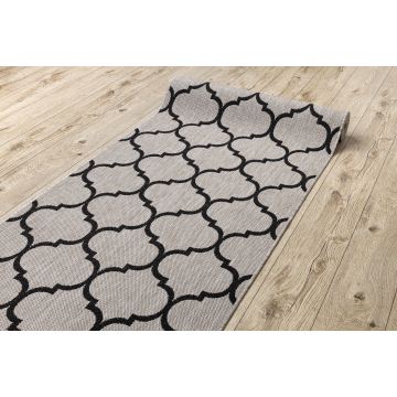 CHODNIK sznurkowy SIZAL FLOORLUX wzór 20608, koniczyna marokańska, trellis srebrny  / czarny