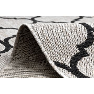 CHODNIK sznurkowy SIZAL FLOORLUX wzór 20608, koniczyna marokańska, trellis srebrny  / czarny