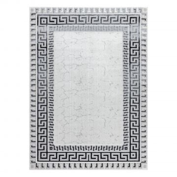 Dywan ALLURE 1960 Grecki klucz, ramka - Strukturalny, stylowy, glamour biały / szary