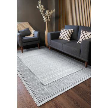 Dywan ALLURE 8783 Grecki klucz, ramka - Strukturalny, stylowy, glamour jasnoszary / biały